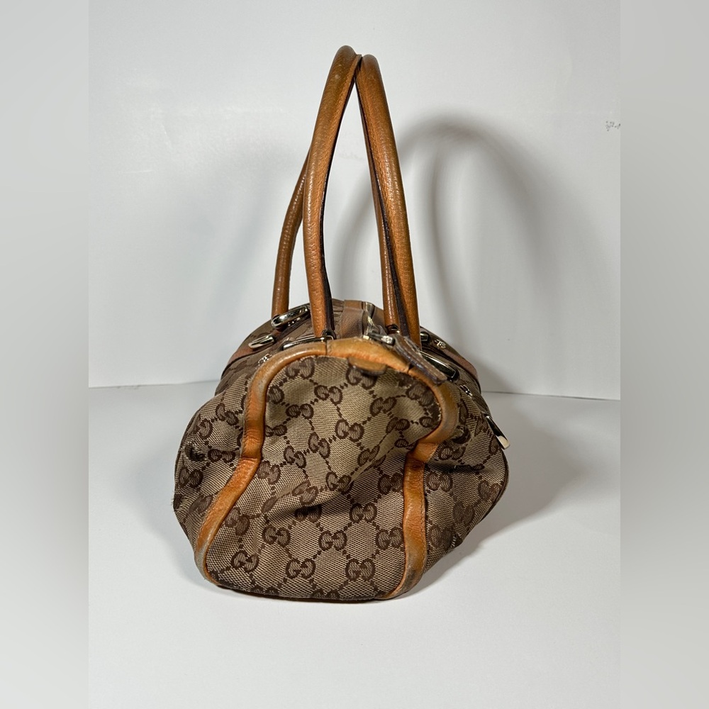 GUCCI Mini Boston Bag Abby GG Canvas BRW Distressed Designer Hand Bag Authentic - Picture 5 of 16